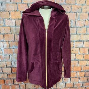 Susan Graver Burgundy‎ Ribbed Velour Hooded Jacket